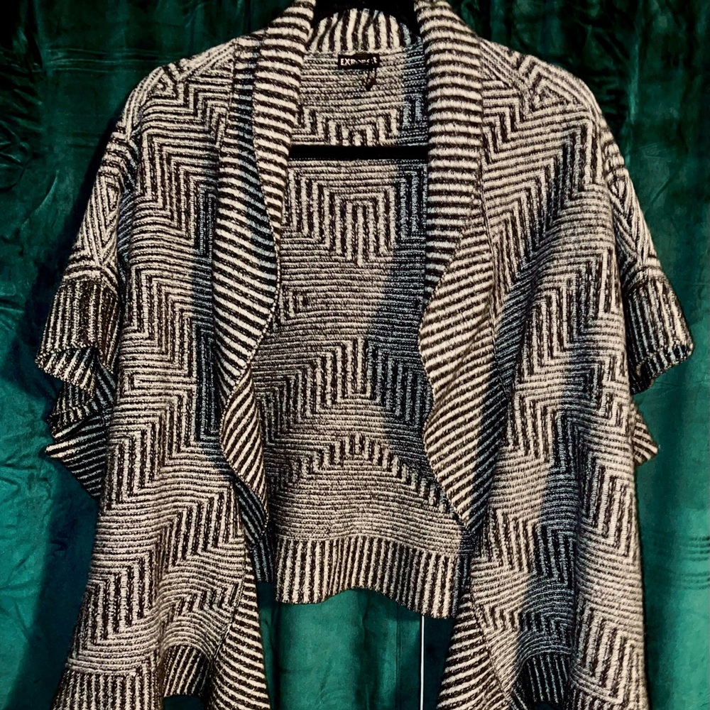 Express Ruana Black and gray stripes